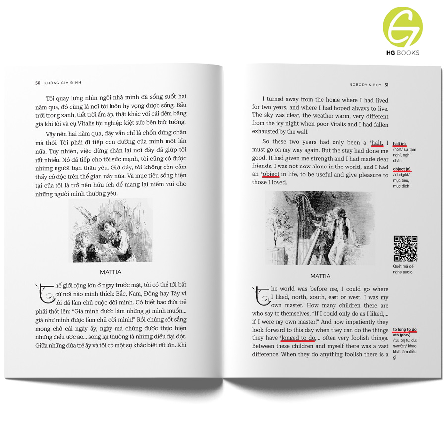 Sách - Không gia đình - Sách song ngữ văn học kinh điển, tặng kèm file nghe & note từ vựng, combo 2 cuốn - HG Books