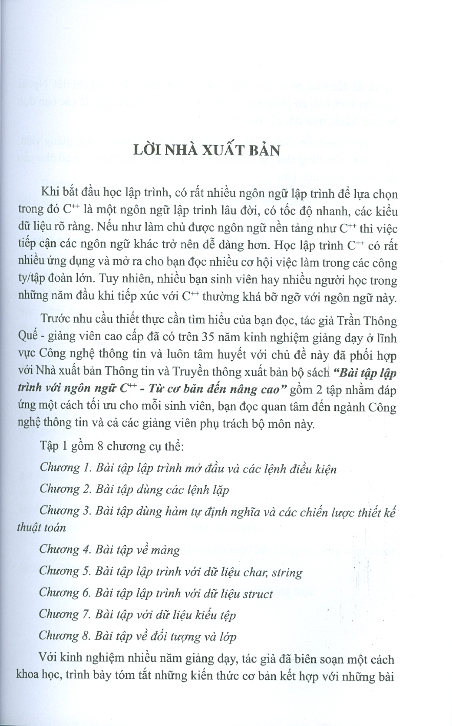 BÀI TẬP LẬP TRÌNH VỚI NGÔN NGỮ C++ TỪ CƠ BẢN ĐẾN NÂNG CAO - TẬP 1