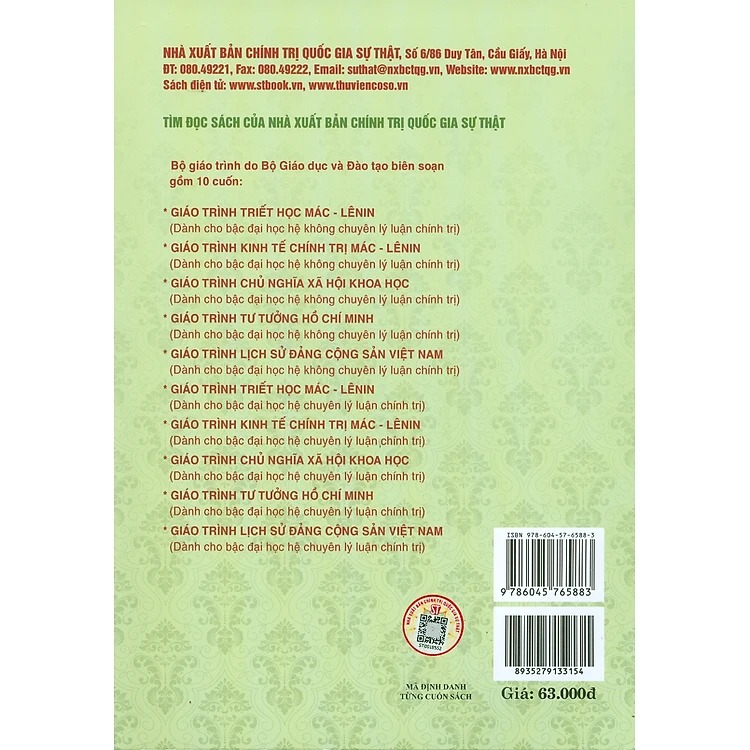 Sách Giáo trình Kinh tế chính trị Mác – Lênin (Dành cho bậc đại học hệ không chuyên lý luận chính trị)