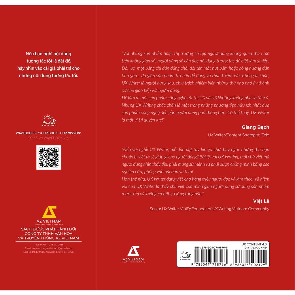 Sách - UX CONTENT 4.0 Chọn Đúng Chữ Giữ Người Dùng - AZbook