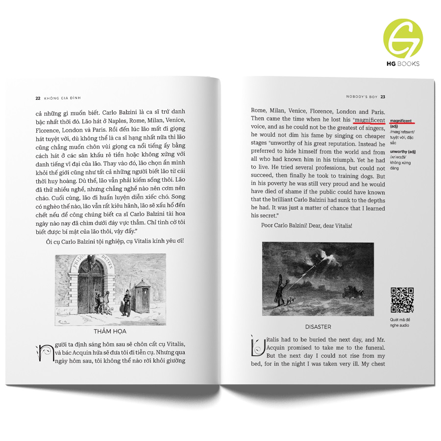 Sách - Không gia đình - Sách song ngữ văn học kinh điển, tặng kèm file nghe & note từ vựng, combo 2 cuốn - HG Books