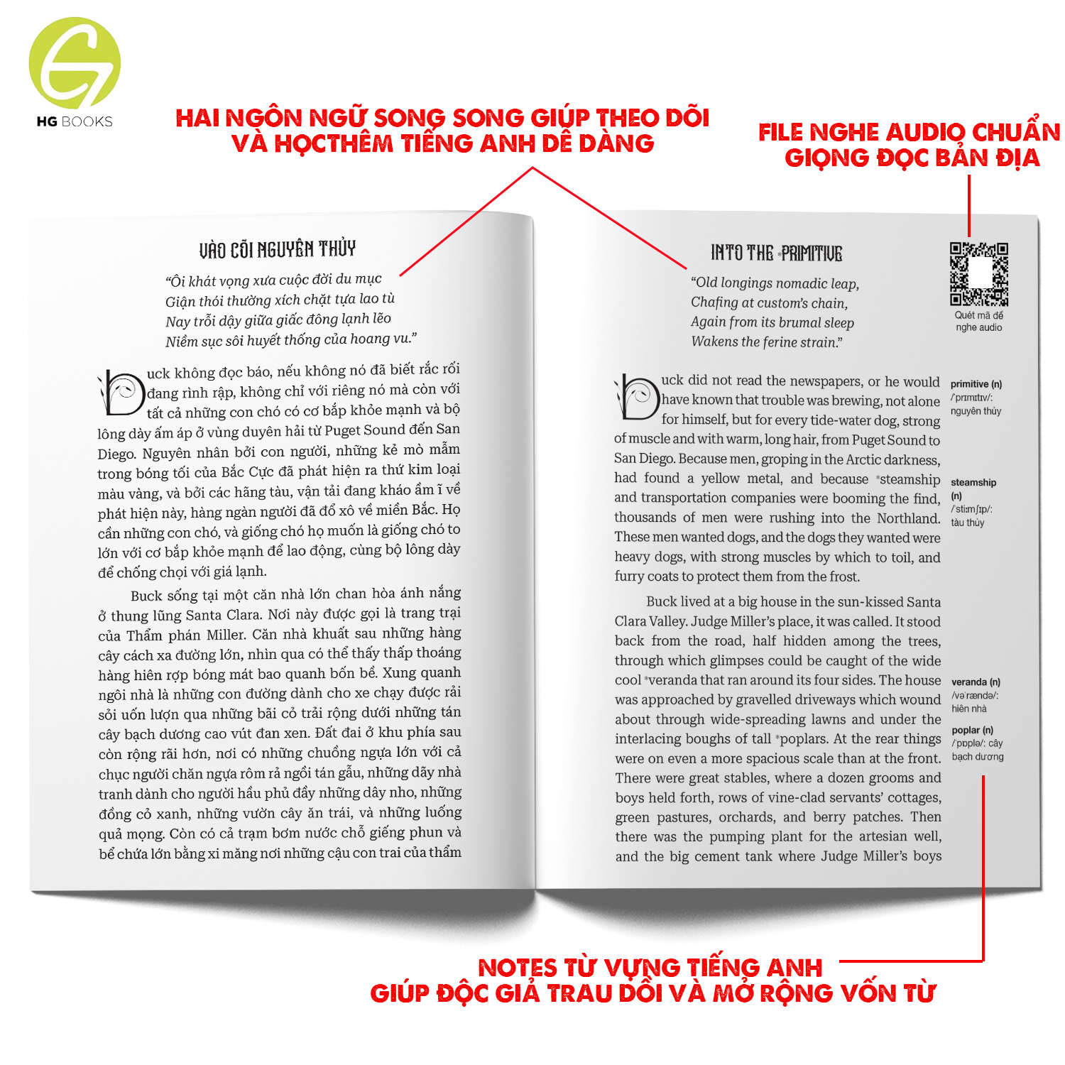 Tiếng gọi nơi hoang dã - Sách song ngữ kinh điển, có note từ vựng tặng kèm file nghe - HG Books