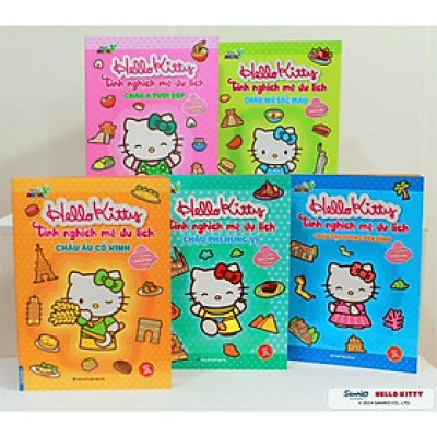 Sách - Hello Kitty Tinh Nghịch Mê Du Lịch - Combo 5 Cuốn - Tô Màu Và Dán Hình Sticker - Minh Thắng