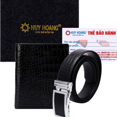 Bộ Ví & Thắt Lưng Nam Vân Cá Sấu Huy Hoàng HT2120-HT4114 (23 x 11,5 cm) - Đen