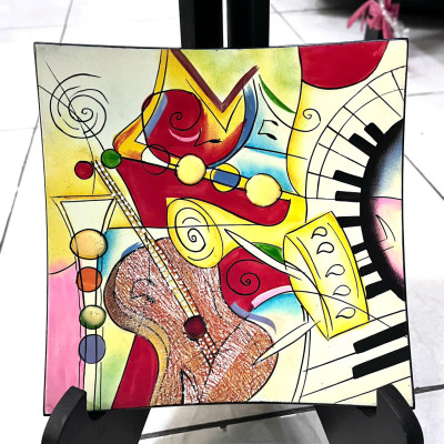 Dĩa vuông sơn mài Picasso size hàng xuất khẩu trang trí, làm quà tặng