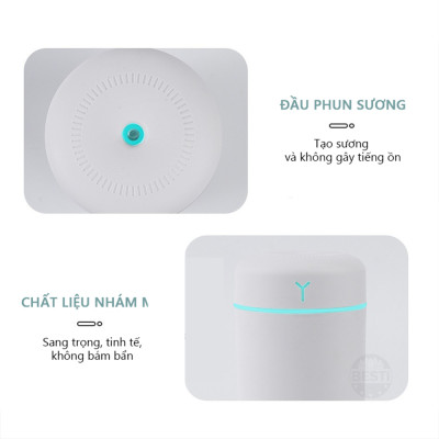Máy Phun Sương Besti BTY01 Cao Cấp - Tạo Ẩm Không Khí Và Giữ Ẩm Da 420ml - Thiết Kế Nhỏ Gọn, Không Gây Tiếng Ồn - Máy Tạo Ẩm Không Gian Thư Giãn Tích Hợp Đèn Ngủ RGB Nhiều Màu Để Bàn Tiện Lợi, Có Chế Độ Tự Ngắt Khi Hết Nước - Hàng Chính Hãng