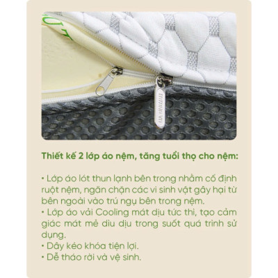 Nệm Cao Su Thiên Nhiên Tatana Cool Fresh, Áo Vải Cooling Làm Mát- Mền Mại, Êm Ái, Độ Đàn Hồi Cao - Bảo hành 12 năm.