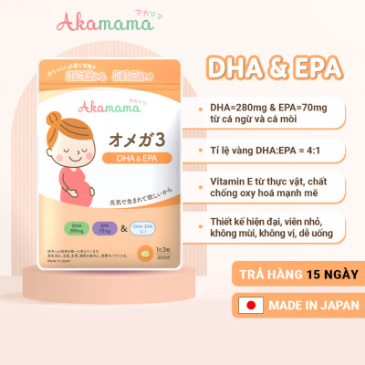 Combo Viên Uống Sắt, Acid Folic, Vitamin Tổng Hợp, Khoáng Chất, DHA, EPA, Canxi Cho Mẹ Bầu Hỗ Trợ Tiêu Hoá, Hạn Chế Rạn Da, Viên Nhỏ, Không Mùi, Vị, Dễ Uống, Akamama Nhật Bản