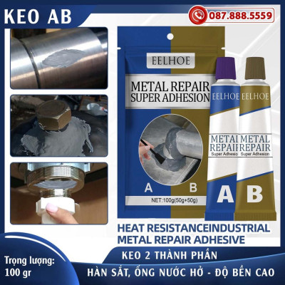Keo Dán Sắt AB Chịu Nhiệt 100Gr ️ ️ Keo Vá Vết Nứt, Thủng Kim Loại Siêu Chắc