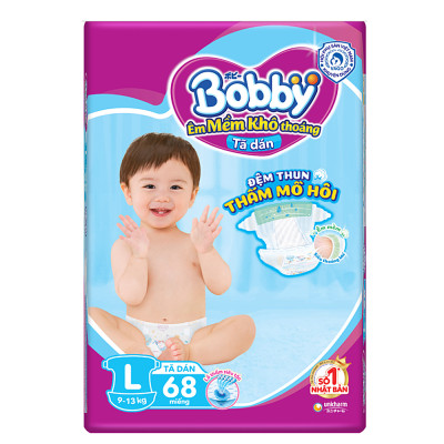 Tã Dán Bobby Siêu Mỏng Thấm Gói Siêu Lớn L68 (68 Miếng)