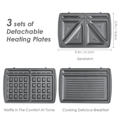 Máy Làm Bánh đa năng 3 trong 1 thương hiệu DSP KC1049 - 3 loại vỉ nướng đi kèm - Công suất 750W - Hàng Nhập Khẩu