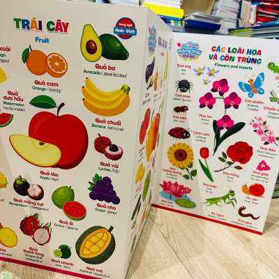Bộ Tranh Gấp Thông Thái Cho Bé - Song Ngữ Anh Việt - 3 Tấm, 6 Mặt, 17 Chủ Đề, Kích Thước 96 x 50cm