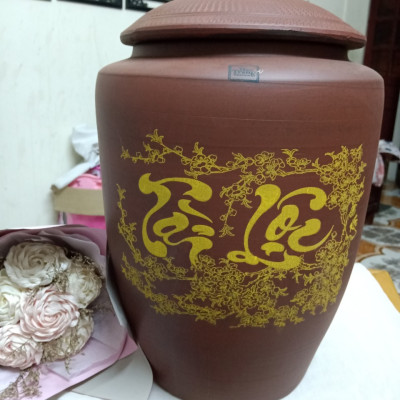 Hũ sành đựng gạo tài lộc gốm sứ Bát Tràng 
