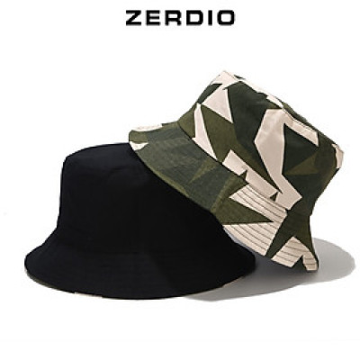 Mũ tai bèo, Nón bucket 2 mặt rằn ri, đen cho cả nam và nữ, vải cotton thoáng mát