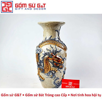 Lọ lộc bình men rạn rồng nổi Gốm Sứ G&T
