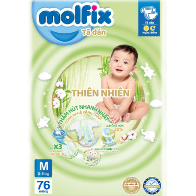 Tã/bỉm dán Molfix Thiên nhiên Super Jumbo M (6kg - 11kg) - Gói 76 miếng
