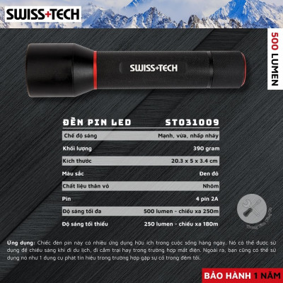 Đèn Pin LED Cao Cấp SWISS+TECH ST031009 ( 500 Lumen ) - Hàng chính hãng
