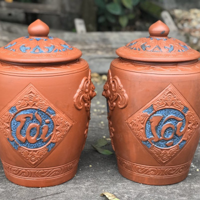 Hũ sành đựng rượu gạo gốm sứ Bát Tràng loại 20L (15Kg gạo)