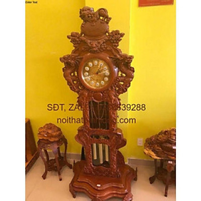 Đồng hồ cây Nghê đỉnh gỗ hương đá
