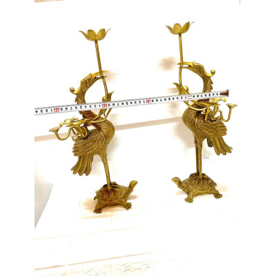 ĐÔI HẠC NẾN CAO 47 cm nặng 4 kg chất liệu bằng đồng