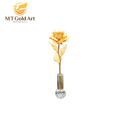 Bông hoa hồng dát vàng 25cm (L4) MT Gold Art- Hàng chính hãng, trang trí nhà cửa, phòng làm việc, quà tặng sếp, đối tác, khách hàng, tân gia, khai trương 