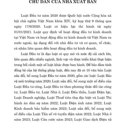 Luật đầu tư năm 2020 (sửa đổi, bổ sung năm 2020, 2023, 2024) bản in 2024