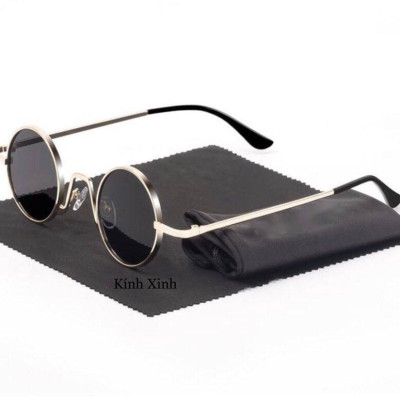 Kính râm thời trang Mắt tròn siêu nhỏ mini - Gọng kim loại bạc cao cấp