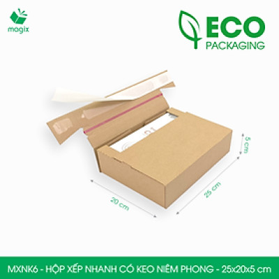 MXNK6 - 25x20x5 cm - 60 hộp carton đóng hàng xếp nhanh có keo niêm phong - Hộp gói hàng, hộp quà