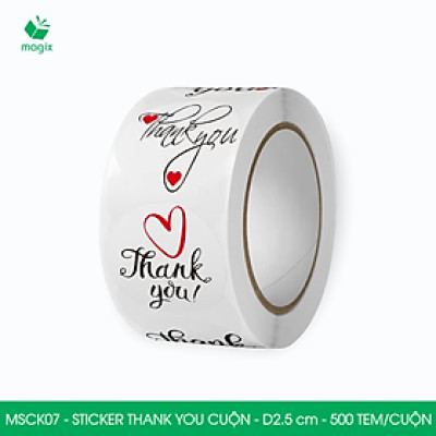 MSCK07 - D2.5 cm - 1 Cuộn 500 sticker thank you tròn, nhãn dán thank you, tem dán cảm ơn