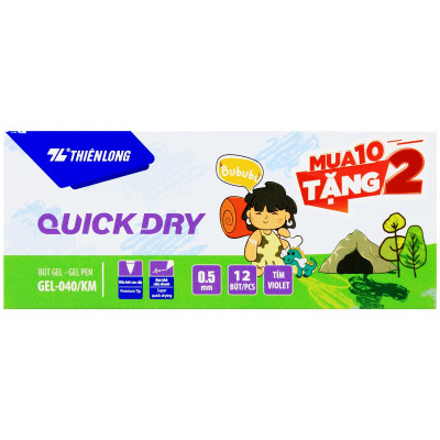Hộp 12 Bút Gel Quick Dry 0.5 mm - Thiên Long GEL-040/KM - Mực Tím