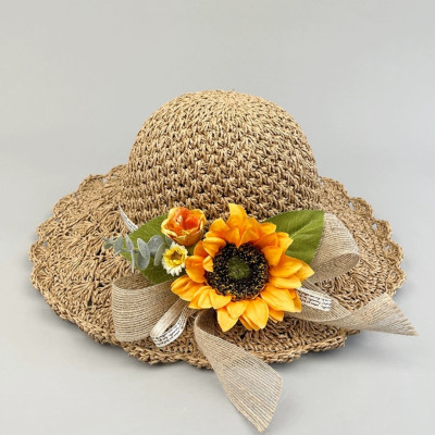 Nón mũ rộng vành gấp gọn đi biển hoa vàng mẫu mới dona24072904