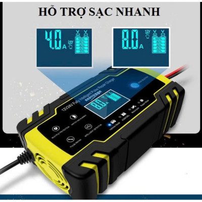 Sạc Ắc Quy Thông Minh Nhật Bản Foxsur  – 12V/24V, Khử Sunfat, Bảo Dưỡng Tự Động, Loại Xịn , đèn led