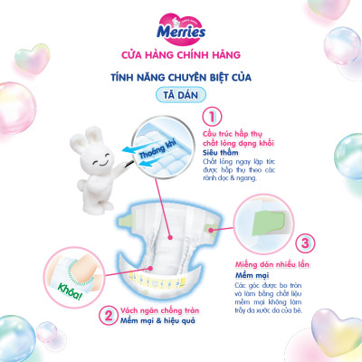Thùng 2 Tã/bỉm dán Merries cộng miếng đủ size NB82/S76/M60