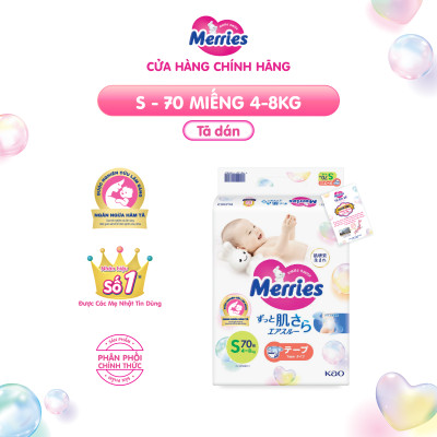 Tã/bỉm dán Merries size S - 70 miếng (dành cho bé 4 - 8kg)