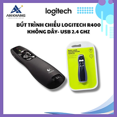 Bút trình chiếu Logitech R400 - Không dây kết nối USB 2.4 GHz, nút bấm tiện lợi - Hàng Chính Hãng