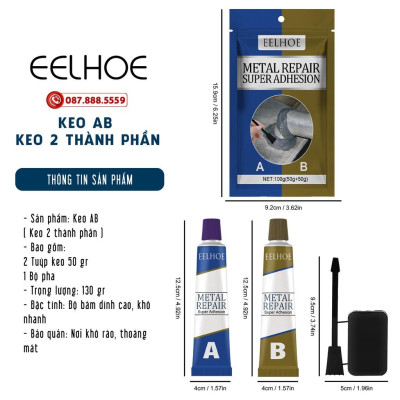 Keo Dán Sắt AB Chịu Nhiệt 100Gr ️ ️ Keo Vá Vết Nứt, Thủng Kim Loại Siêu Chắc