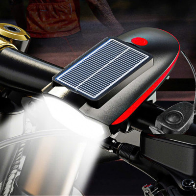 Đèn Xe Đạp Năng Lượng Mặt Trời Có Sạc Pin Siêu Sáng, Còi Báo , Chống Thấm Nước Loại Cao Cấp