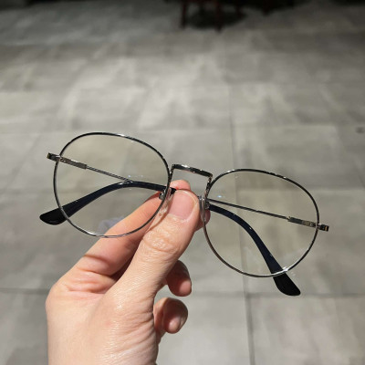 Gọng kính Mắt tròn nhỏ kim loại nhẹ màu trắng bạc