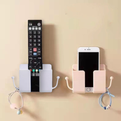 Kệ Dán Tường Để Remote, Đồ Dùng/ Giá Đỡ Sạc Điện Thoại Đa Năng Cao Cấp có 2 móc treo tiện lợi
