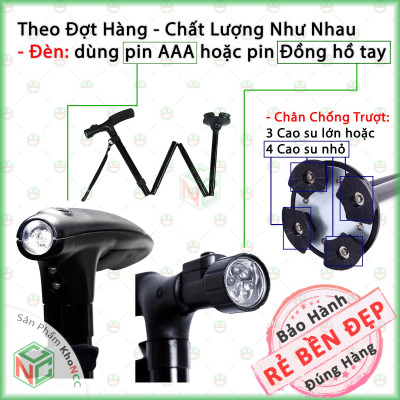 (Tiện Lợi) Gậy Đèn PIN Gấp Gọn KhoNCC Hàng Chính Hãng - Dành Cho Người Già Gấp Chống Trơn Trượt - Hỗ Trợ Người Chân Yếu - Bị Đau - Béo Phì - KPD-1636-GGGNG