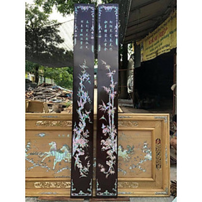 Đôi câu đối gỗ gụ khảm ốc singgapore siêu đẹp kt 25×227×4cm