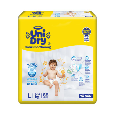 Tã dán em bé Siêu khô thoáng gói Super Jumbo Unidry G6X size L-68 miếng