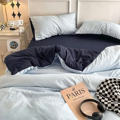 Bộ vỏ chăn ga gối cotton tici LIDACO notag - Xanh nhạt ga than