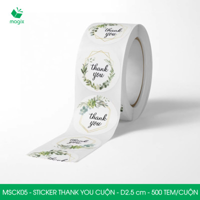 MSCK05 - D2.5 cm - 1 Cuộn 500 sticker thank you tròn, nhãn dán thank you, tem dán cảm ơn