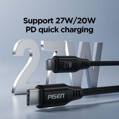 Cáp Sạc Nhanh Pisen Quick Magipi Magloop Lightning USB-C 27W 1m - Màu Hồng