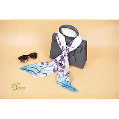 Khăn Lụa Vuông Vẽ Hoa Lavender SenSilk – Vietnam Gift