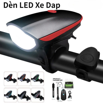 Đèn Xe Đạp Năng Lượng Mặt Trời Có Sạc Pin Siêu Sáng, Còi Báo , Chống Thấm Nước Loại Cao Cấp