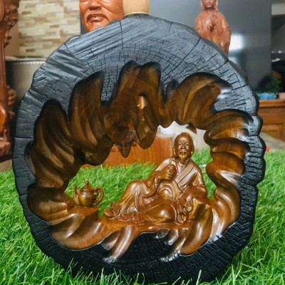 Tượng ông thần trà bằng gỗ bách xanh thơm nức kt 15×17×5cm