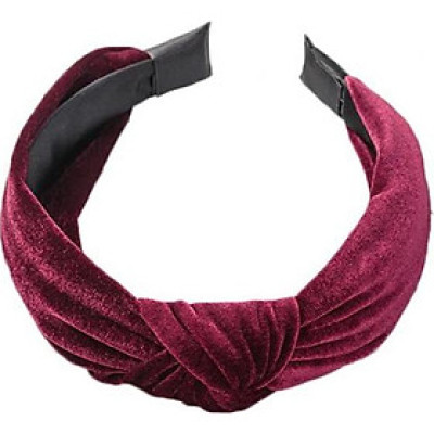 Bờm cài tóc turban nữ BN30A vải nhung màu đỏ đô