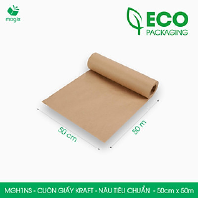 MGH1NS - 50cm x 50m - Cuộn giấy Kraft nâu tiêu chuẩn gói hàng, giấy gói quà, giấy lót